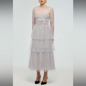 Self Portrait Cluster Sequin Tiered Midi Dress Size